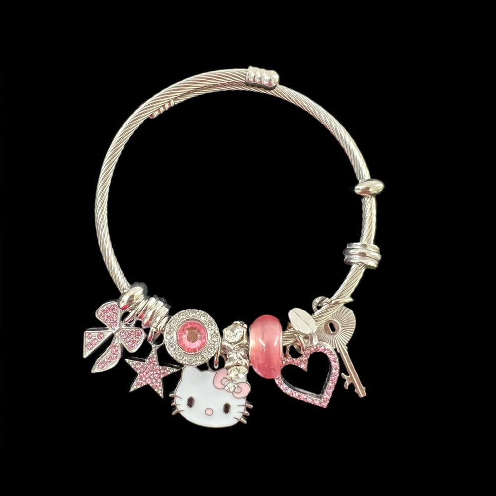 Hello Kitty Charm Bracelet – Pink Crystal Bow & Heart Key Edition